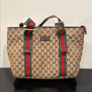 Gucci Beige Tote with Red and Green Straps